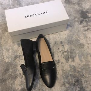 Longchamp Black Leather Loafers Slip Ons 39.5